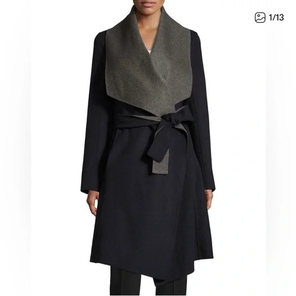 Diane Von Furstenberg Black and Gray Pea Coat - Picture 1 of 5